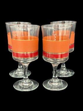 Vintage 1970's Libbey Glass Co "Brandywine" Pattern Wine Water Goblets Set of 4